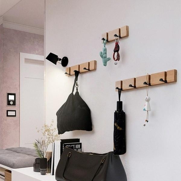 SoChic Wandgarderobenhaken aus Massivholz mit 5 Haken in Holz Braun - Bild 4