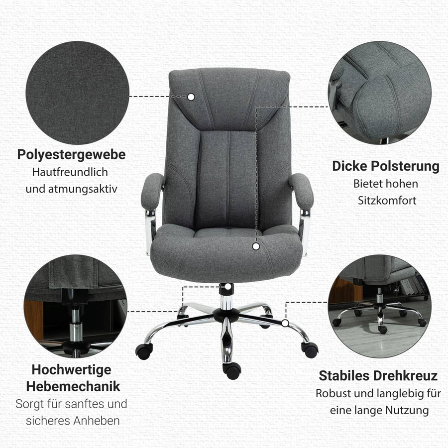 Vinsetto Drehstuhl 921-472V80GY Executive Chair in Grau mit Armlehnen und Rollen, B/T/H: 65 x 78 x 120 cm - Bild 3