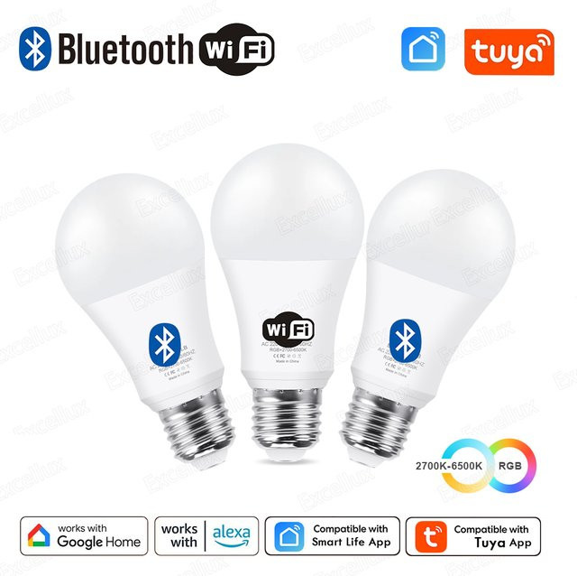 Tuya E27 Smart LED-Glühbirne mit RGBWW, 15 W, App-Steuerung via Bluetooth und WLAN, kompatibel mit Amazon Alexa und Google Assistant, Multicolour - Bild 1