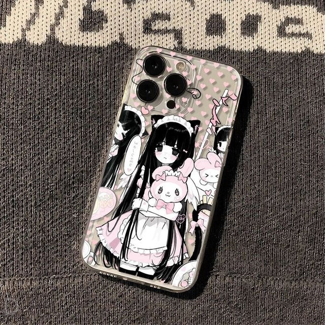 Transparente iPhone Schutzhülle mit süßem Anime Katzen Mädchen Design für Apple iPhone 11 12 13 14 15 16 Pro Max XR XS 7 8 Plus X - Bild 1