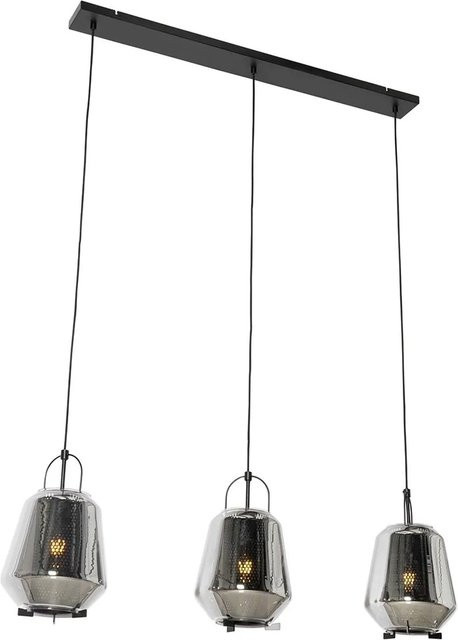 QAZQA Hängelampe Kevin, 3-flammig, Schwarz mit Rauchglas, länglich, Durchmesser: 23 cm - Bild 1