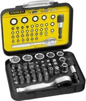 Stanley 1/4 Zoll Bit-Satz mit Mini-Umschaltknarre und Steckschlüsseln, 39-teilig, Schwarz - Bild 1
