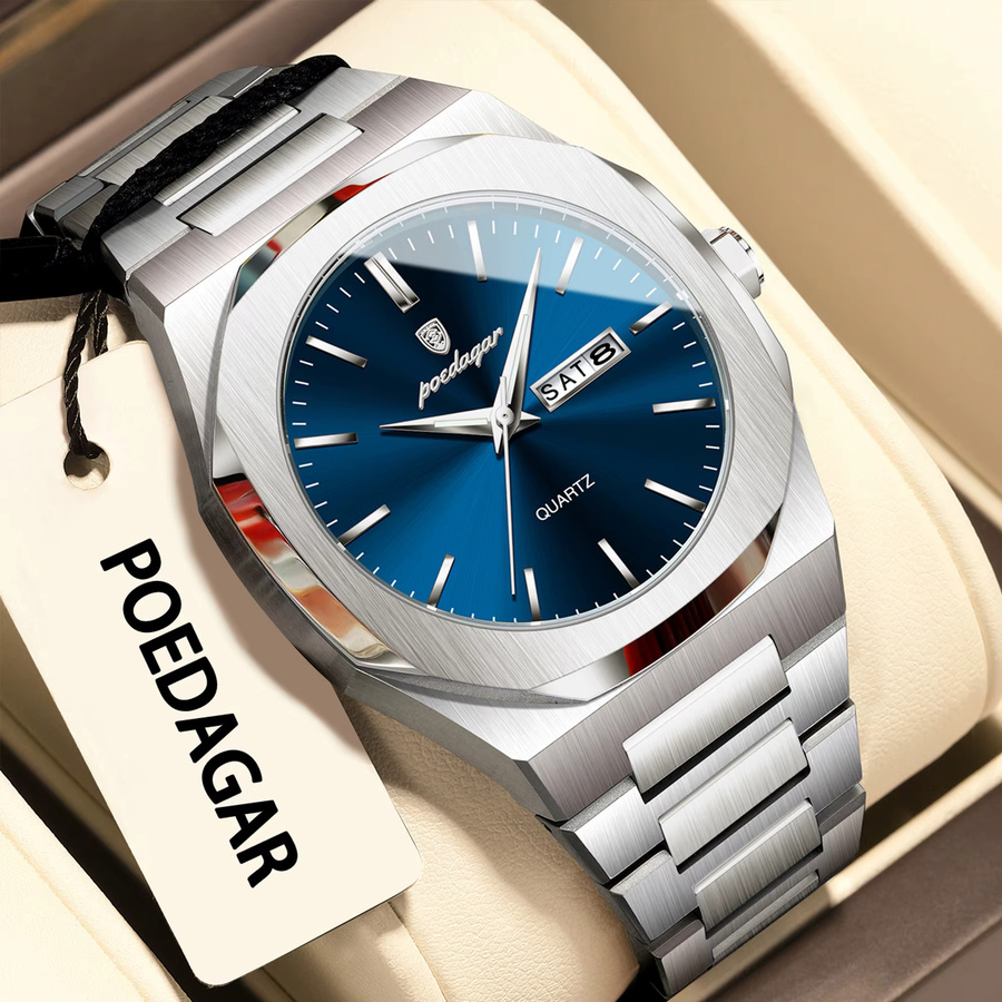 POEDAGAR Armbanduhr, Quarz, Edelstahl, Blau, Herren - Bild 2