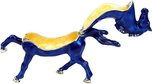 Handbemaltes Emaille-Pferde-Schmuckkästchen von Toys Arts in Königsblau und Gold mit Strasssteinen - Bild 1