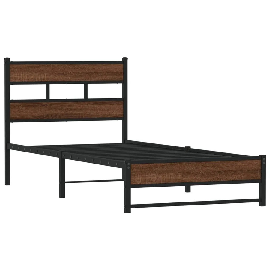 vidaXL Metallbett in Eiche Braun ohne Matratze, B/T/H: 100 x 200 x 105 cm - Bild 2