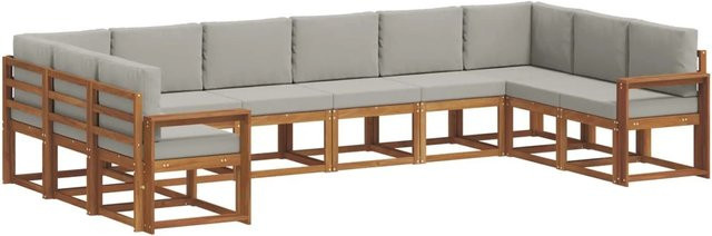 vidaXL Outdoor-Sofagarnitur aus Akazienholz in L-Form mit 10-teiligem Set und Kissen in Hellgrau - Bild 1