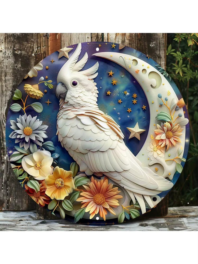 Potdemiel Aluminium-Wandkunstschild mit weißem Kakadu- und Blumenmuster, quadratisch, B/H: 20,32 x 20,32 cm - Bild 6