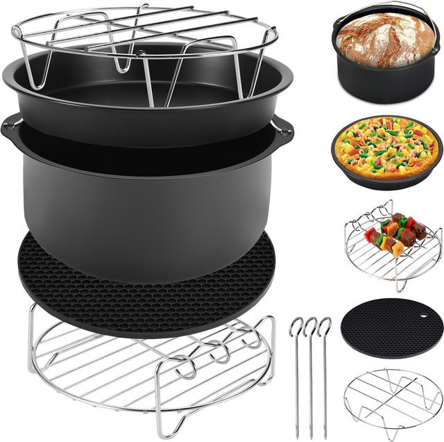 MONZANA 8-tlg Zubehör-Set für Heißluftfritteuse 3,6 l in Schwarz und Multicolour aus Silikon und Stahl - Bild 1