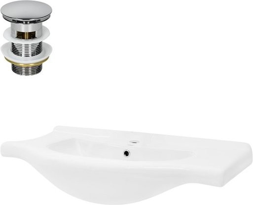 LuxeBath Keramik Waschbecken in Weiß mit silberner Ablaufgarnitur und Überlauf, B/T/H: 86 x 51,5 x 21,5 cm - Bild 1