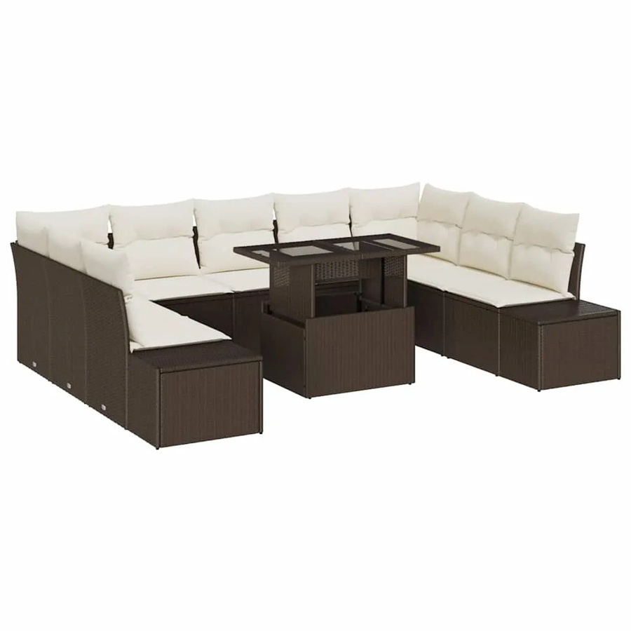 vidaXL Garten-Sofa-Set aus Poly Rattan mit Speicherfunktion in Braun, 10-teilig - Bild 2