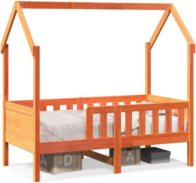 vidaXL Kinderbett Hausbett aus massivem Kiefernholz in Braun, B/T/H: 140 x 70 x 75,5 cm - Bild 1