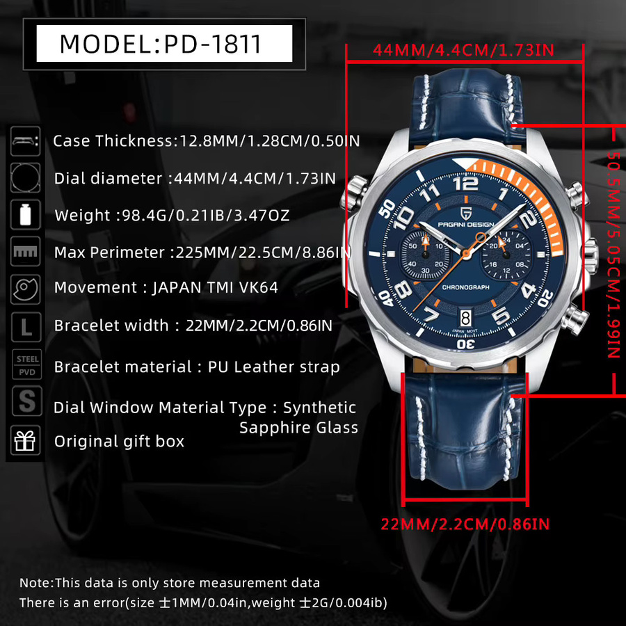 PAGANI DESIGN Chronograph, Quarz, Edelstahl, Leder, 44 mm, Herren, Grün - Bild 5