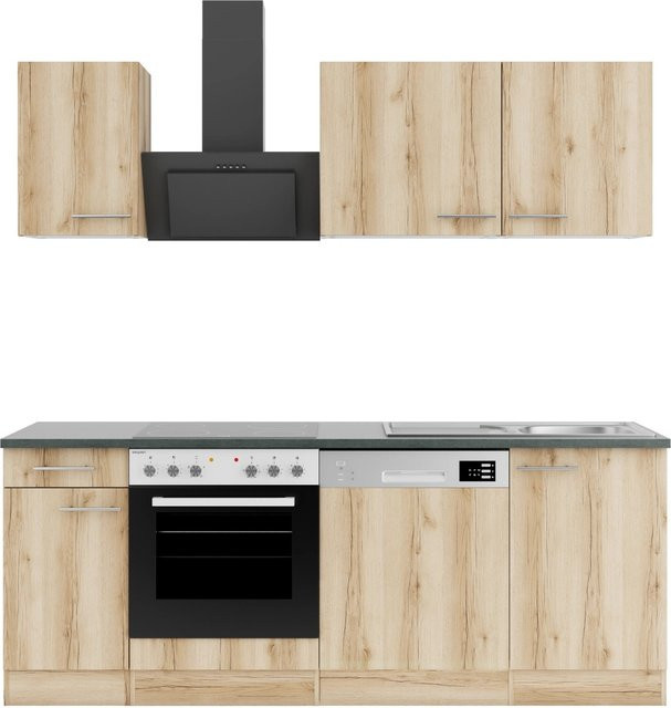OPTIFIT Livorno290 Küchenzeile in Wildeiche Nachbildung, Anthrazit und Braun, B: 210 cm, H: 81,5 cm, T: 57 cm - Bild 1