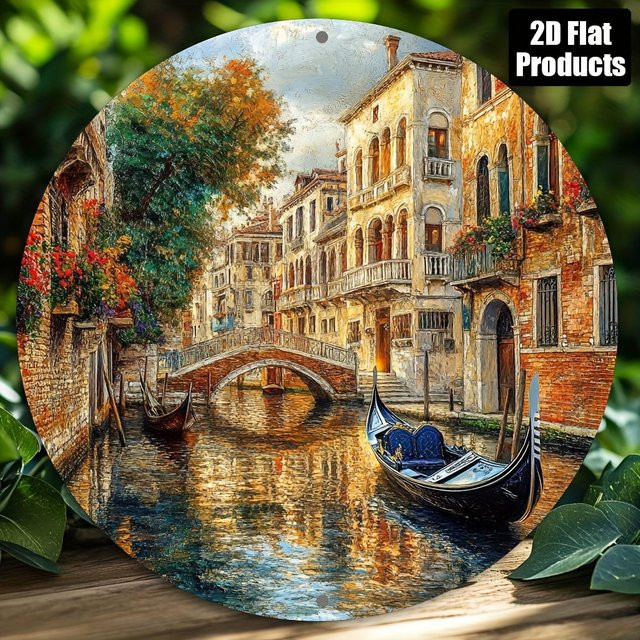 Rundes dekoratives Metallschild Potdemiel Venedig Wasserstadt Motiv Multicolour Durchmesser: 20 cm - Bild 1