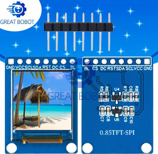 Baishundianzi 0,85 Zoll Farb-TFT-Anzeigemodul mit HD-IPS-LCD-LED-Bildschirm, 128 x 128 Auflösung, SPI-Schnittstelle und ST7735-Controller in Blau für Arduino - Bild 1