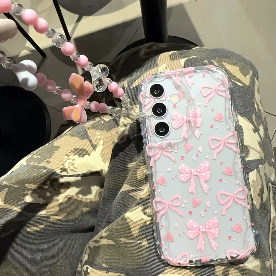 Transparente Handyhülle mit rosa Herz- und Schleifenmuster für Samsung Galaxy S25 S24 Ultra S23 S22 Plus S24 FE A55 A54 A34 A33 Softcover - Bild 2