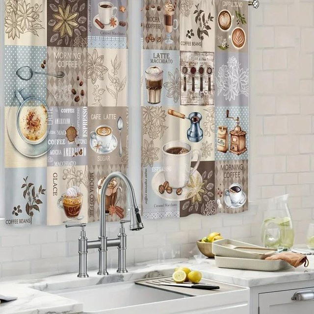2er-Set Vintage Landhaus-Vorhänge von Yiran Furniture, halbtransparent, Polyester, Breite: 65 cm, Höhe: 60 cm - Bild 1