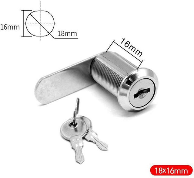 Metall Nockenschloss in Silber für Werkzeugschränke, Schubladen und Briefkästen mit 2 Schlüsseln - Bild 1