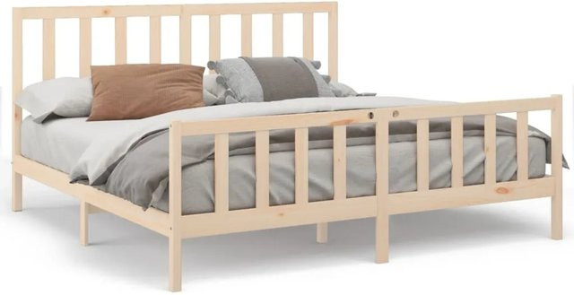 vidaXL Massivholzbett aus Kiefer in Braun mit rustikaler Optik, B/T: 200 x 200 cm - Bild 1