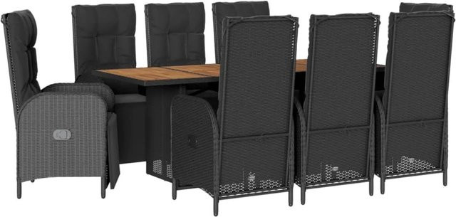 vidaXL 9-teilige Garten-Essgruppe aus Poly-Rattan und Akazienholz in Schwarz mit Kissen - Bild 1