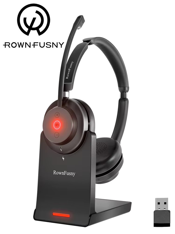 Rownfusny R02 Kabelloses Bluetooth Over-Ear Headset mit Mikrofon und Geräuschunterdrückung für Call-Center, Schwarz - Bild 7