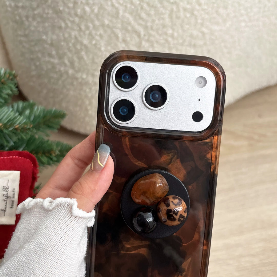 Apple iPhone Handyhülle mit 3D Edelstein Ständer im Vintage Bernstein Leopard Print für iPhone 17 16 15 14 13 Pro Max in Braun - Bild 2