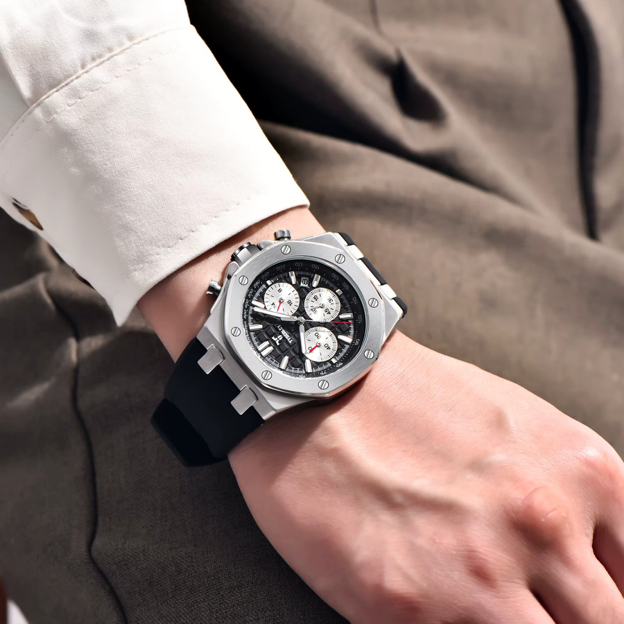 TYBERLEY Chronograph, Quarzuhr, Edelstahl, Weiß, Herren - Bild 5