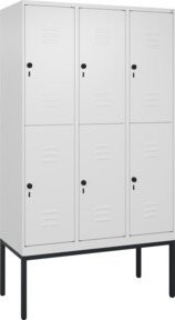 C+P Doppelstock-Spind Classic PLUS Gestell mit 3 Abteilen und Sicherheits-Drehriegel in RAL 9016 Verkehrsweiß, H x B x T: 212 x 120 x 50 cm - Bild 1