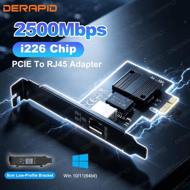 Intel I226 PCIe Netzwerkkarte für 2500 Mbit/s Gigabit Ethernet LAN, Schwarz - Bild 1