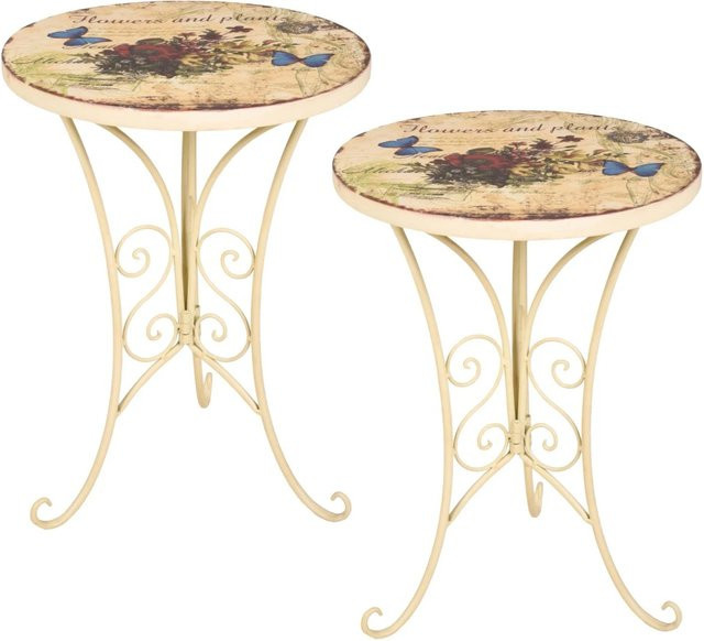 DELUKE Gartentisch SELMA 2er Set Beistelltisch aus Stahl in Beige, wetterfest für Outdoor und Garten, B/T/H: 38 x 38 x 53 cm - Bild 1