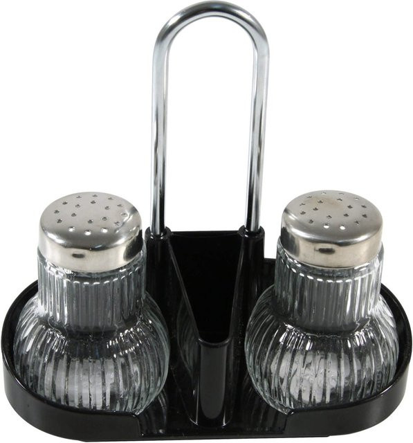 Fackelmann Menage 3-teilig aus Glas und Edelstahl in Schwarz, B/T/H: 13 x 14 x 6 cm - Bild 1