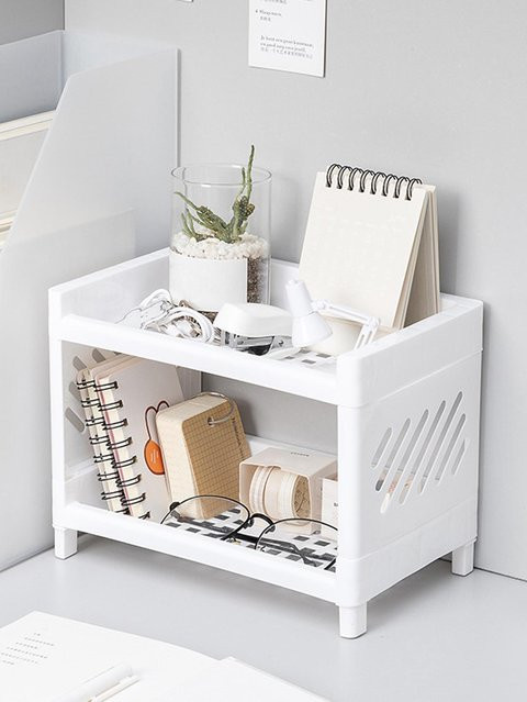 Mango Event Desktop Organisationsregal aus Kunststoff mit zwei Ebenen in Weiß, B: 18,0 cm, T: 15,0 cm, H: 18,0 cm - Bild 1