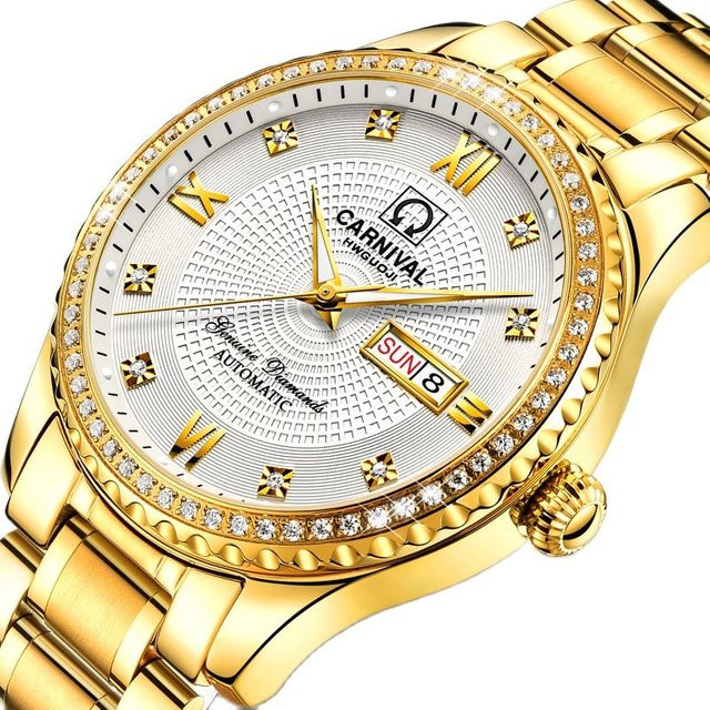 Carnival Armbanduhr Automatik, Edelstahl, Gold, Diamantbesetzt, Herren - Bild 1