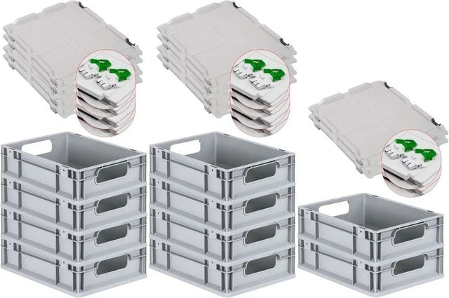 PROREGAL Spar Set 10x Eurobox Nextgen Economy mit Scharnierdeckel und grünen Schiebeschnappverschlüssen, H x B x T: 12 x 30 x 40 cm, 11 Liter - Bild 1