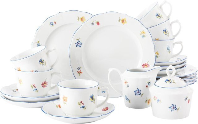 Seltmann Weiden Kaffeeservice Sonate Nostalgie aus Porzellan in Weiß mit floralem Design, 20er Set - Bild 1