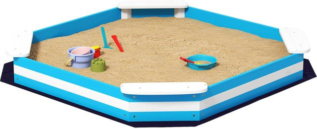 AIYAPLAY Sandkasten in Blau und Weiß aus Holz mit Polyesterabdeckung B/H/L: 133 x 16 x 133 cm - Bild 1