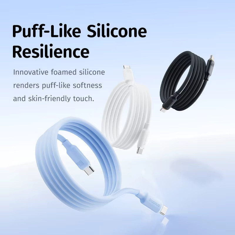 Baseus USB-C-Kabel aus geschäumtem Silikon mit 100 W Schnellladefunktion für iPhone 15, iPhone 16, MacBook und Samsung in Schwarz oder Blau - Bild 2