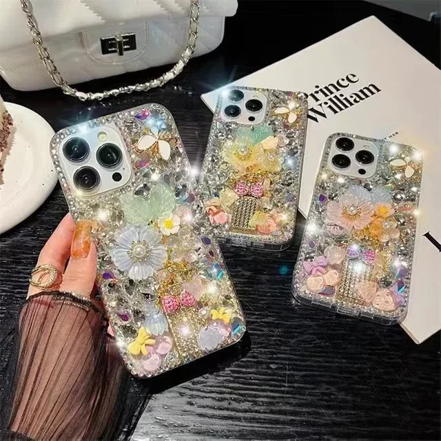 Sunjolly Strass Handyhülle mit Diamant-Design für iPhone 16 15 14 13 12 11 Pro Max in Grün Multicolour - Bild 1