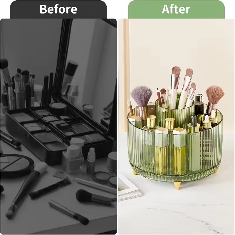 Rotierender Make-up-Organizer aus Kunststoff für deinen Schreibtisch mit großem Fassungsvermögen zur Kosmetik-Aufbewahrung - Bild 2