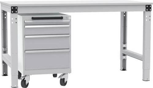 Manuflex BASETEC Schubfachschrank TP1143.9006 mobil aus Stahl in Alusilber mit 4 Schubfächern und 50 cm Nutzhöhe - Bild 1