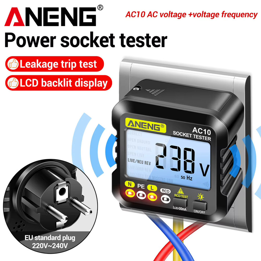 ANENG AC10 Steckdose Tester zur Prüfung von Polarität und Phase in Schwarz - Bild 2