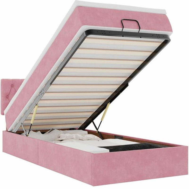 vidaxl Polsterbett Ottoman mit Matratze in Rosa, Samt, B/T/H: 200 x 100 x 88 cm - Bild 1