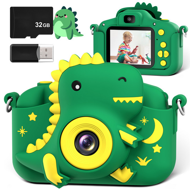 DIAMOOKY Kinder Digital Kamera, Cartoon, Grün, Dinosaurier - Bild 1