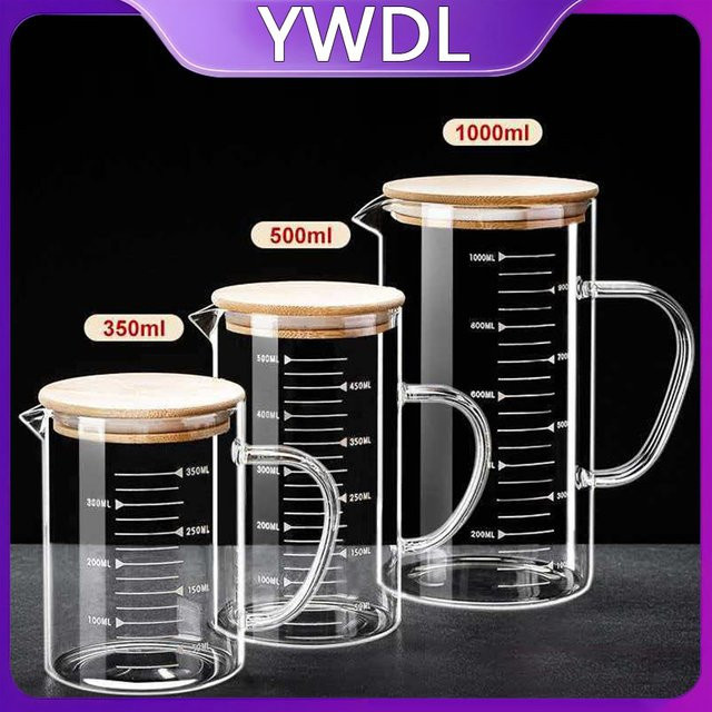 YWDL Glas-Messbecher mit Deckel und Griff, transparent, 250 ml - Bild 1