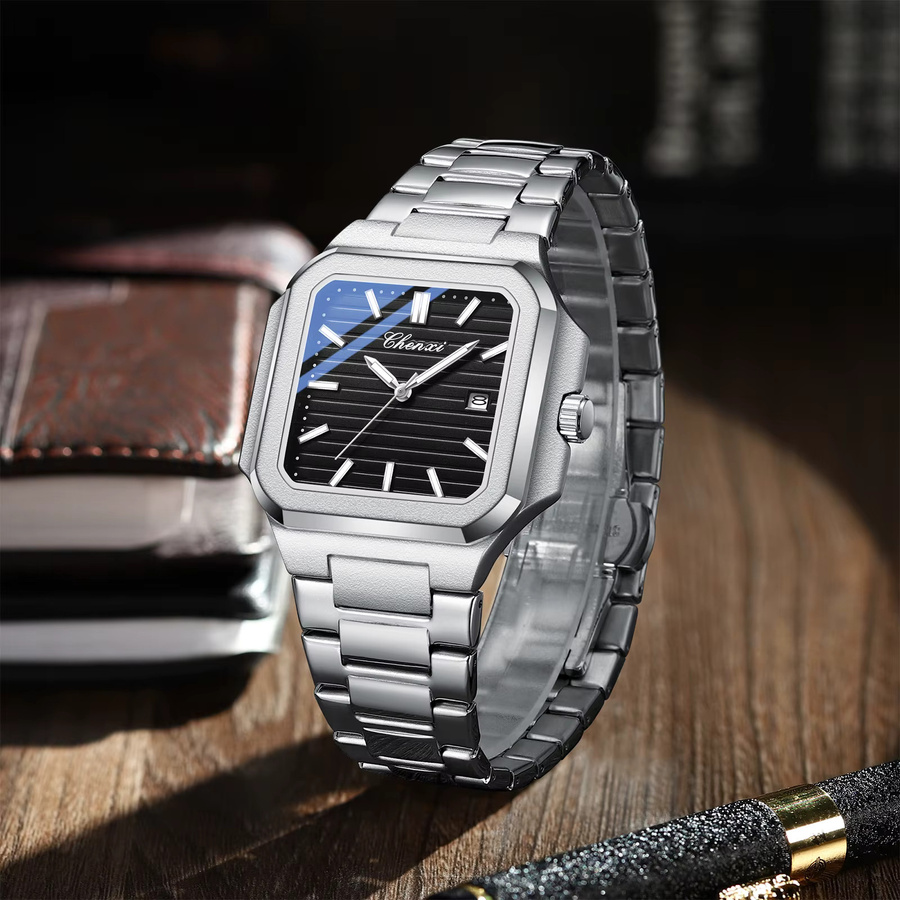 CHENXI Armbanduhr, Quarz, Edelstahl, 44 mm, eckig, Herren, Silber - Bild 3