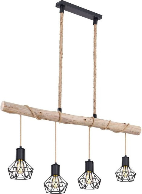 Globo Pendelleuchte Priska 4-flammig Schwarz Matt mit Holz, B: 100 cm, H: 120 cm, T: 13,3 cm - Bild 2