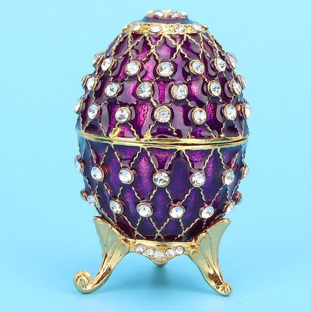 DIYelecs Schmuckkästchen Vintage Emailliertes Osterei mit Diamanten in Grau und Lila - Bild 1