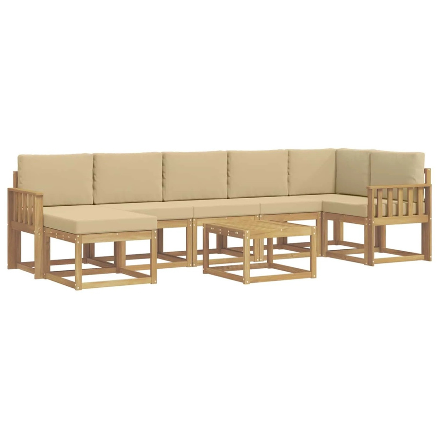 vidaXL Outdoor-Sofagarnitur 8-tlg. in L-Form mit Kissen und Couchtisch, Weiß und Beige, Akazienholz und UV-beständigem Polyester - Bild 2