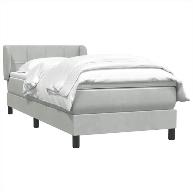 vidaXL Boxspringbett mit Matratze in Hellgrau aus Samt, Hybrid-Design mit Taschenfederkern, B/T/H: 90 x 220 cm - Bild 1