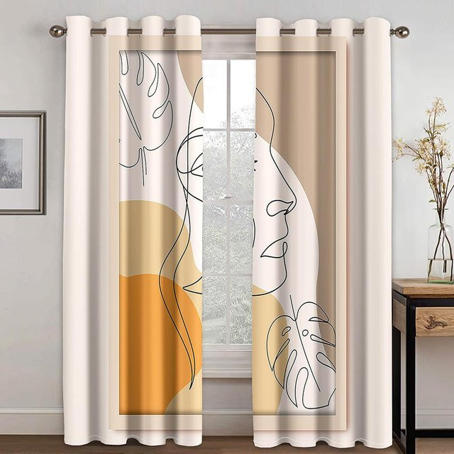 Luxuriöse Vorhänge mit 3D Digitaldruck in Gold und Beige, semi-transparentes Design mit Ösen für Wohnzimmer und Schlafzimmer, Breite: 100 cm, Höhe: 130 cm - Bild 1